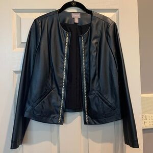 Chico’s Black Faux Leather Short Jacket sz 0